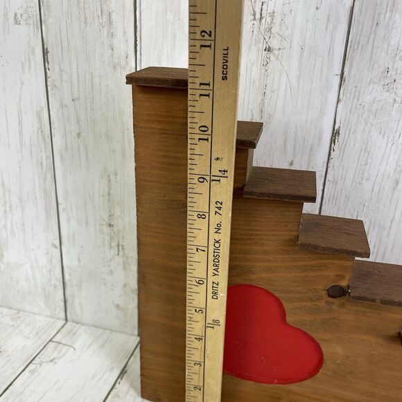 Vintage Wood Staircase Shelf W/ Red Heart Wall Mount Or Shelf Sitter - Picture 4 of 8